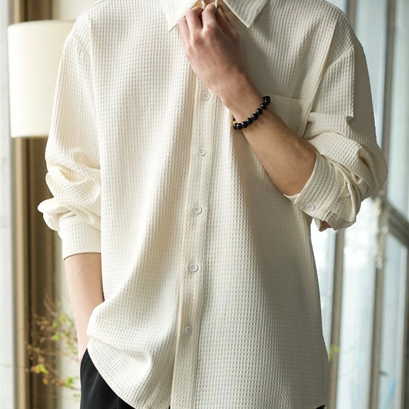 设计感衬衫男长袖纯色韩版宽松垂感春秋季新款衬衣外套男生薄款潮