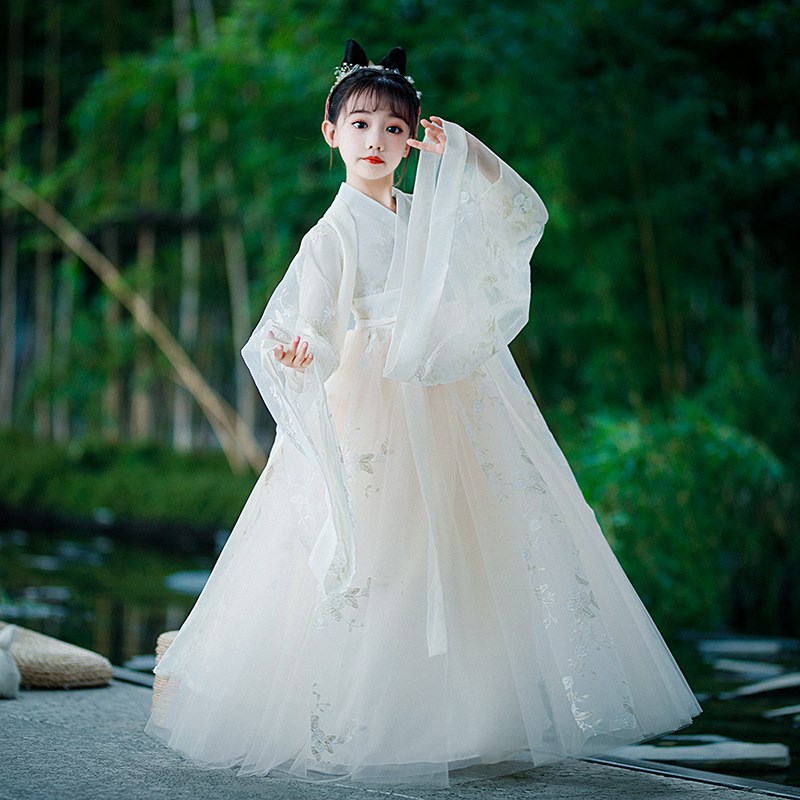 女童古装汉服2025春款超仙中国风儿童唐装襦裙长袖女孩古风连衣裙