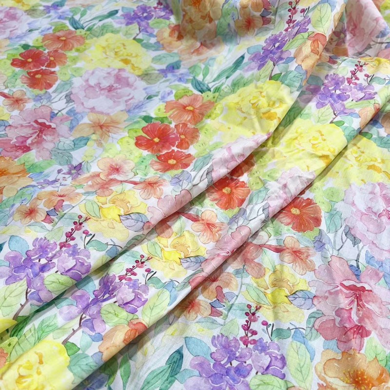 数码直喷印花50支弹力府绸布料油画风格DIY旗袍连衣裙吊带衫