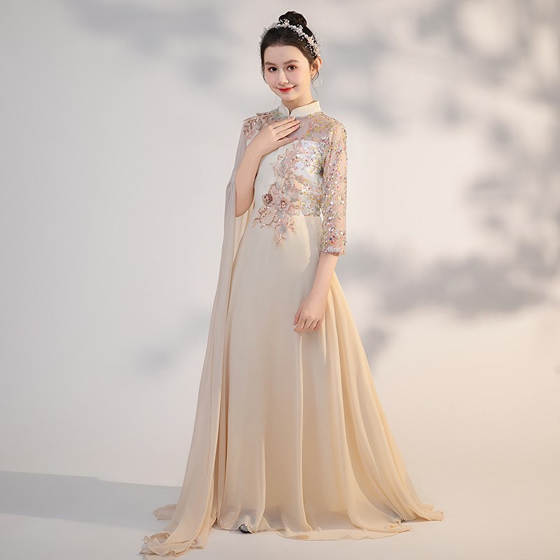 香槟金儿童古筝演出服2025新款中国F风超仙女童民乐演奏礼服古筝