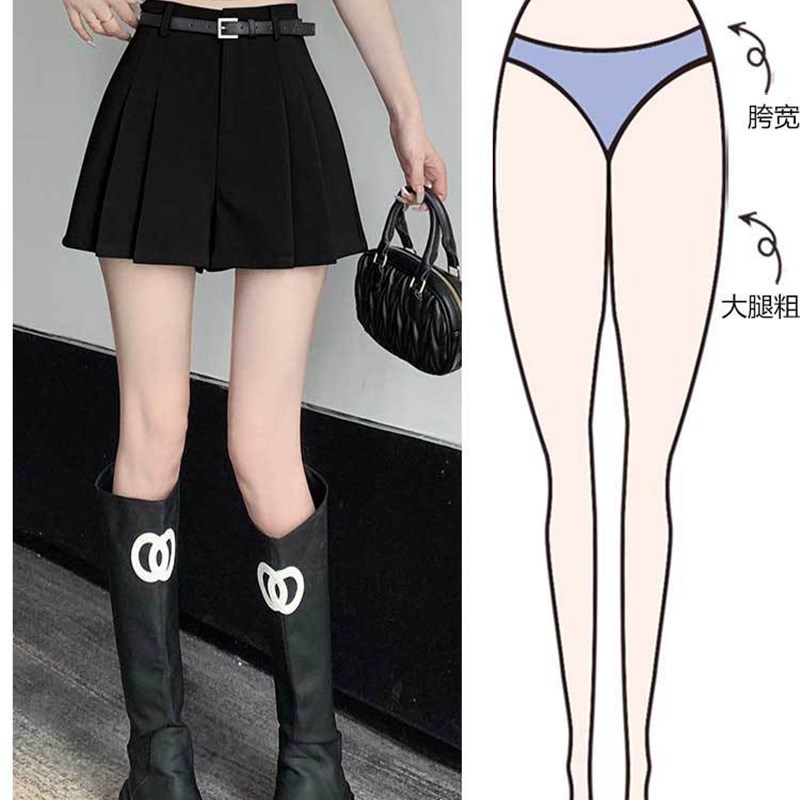 小众西装百褶短裤裙女夏季薄款2024新款高腰显瘦a字宽松半身裤裙