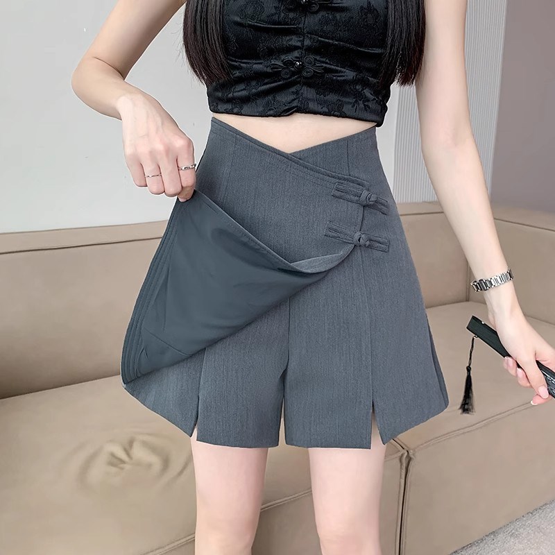 大码胖M黑色西装半身裤裙女夏季高腰a字裤裙防走光梨.形身材短裤