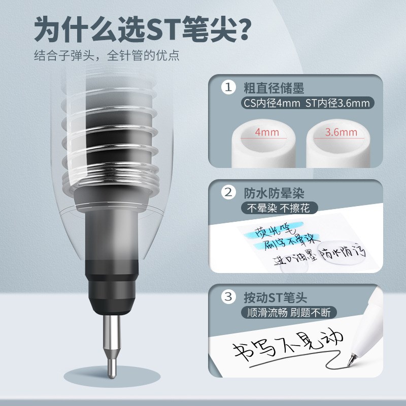 ST/CS头按动笔芯速干中性笔x芯黑色0.5葫芦头按压式刷题学生用笔