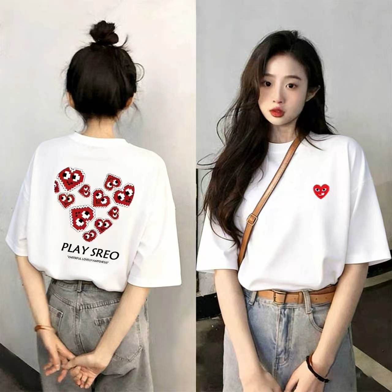 PLAY官方旗舰店正品短袖T恤男女休闲装夏季圆领桃心刺绣纯棉上衣图片