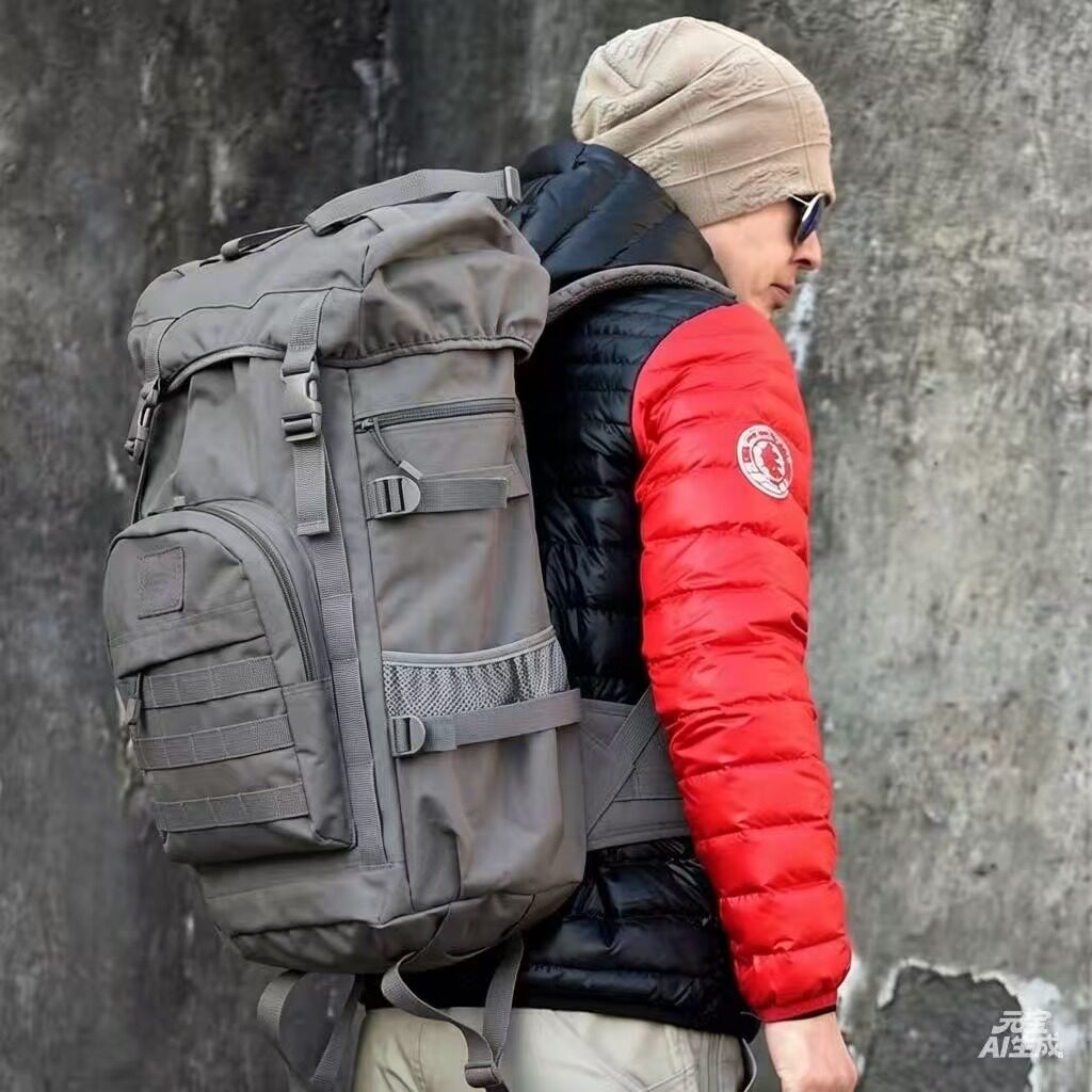 大容量背囊迷彩战术登山包户外双肩背包男防水徒步旅行行李包55L