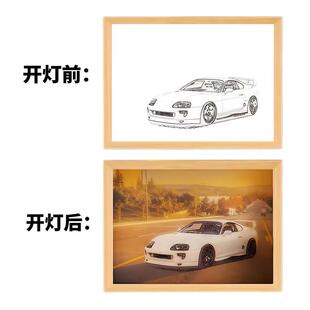 饰相框摆件画来图定制卧室小夜灯diy小礼物 汽车灯光画创意装