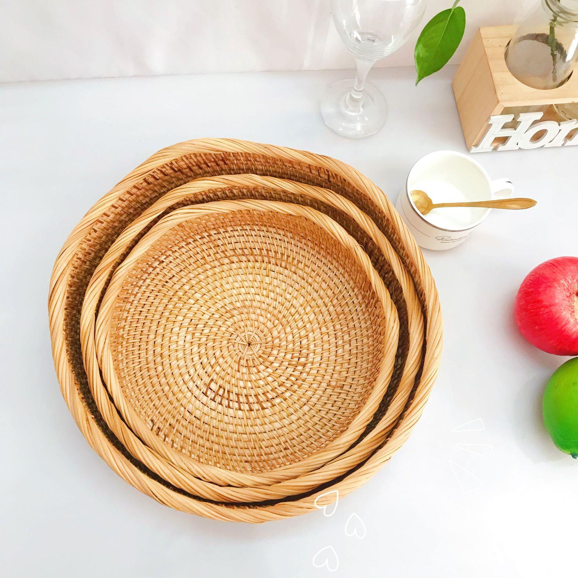 越南藤编藤编收纳篮 水果篮糖果零食点心盘