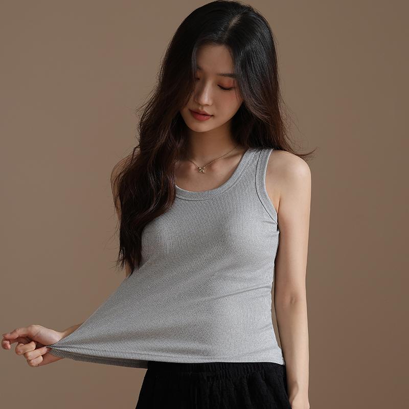 棉里冰丝睡衣女款夏季带胸垫螺纹运动背心打底薄款单件上衣可外穿