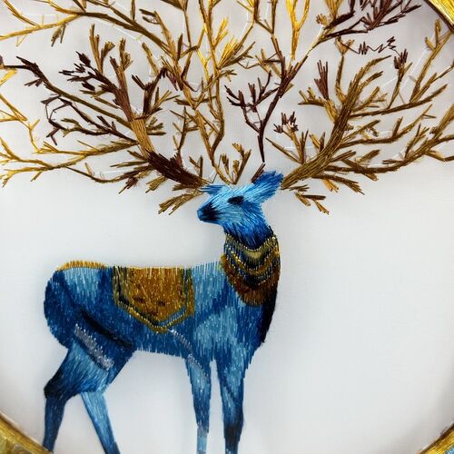 热销新中式餐厅背景墙装饰画高端大气立体刺绣挂画玄关走廊过道壁