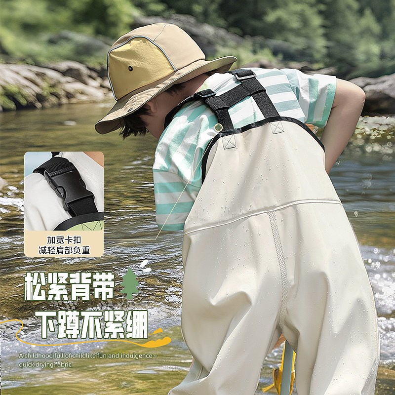 热销儿童赶海连体裤玩水服全身防水雨裤雨靴一体下水裤涉水幼儿园