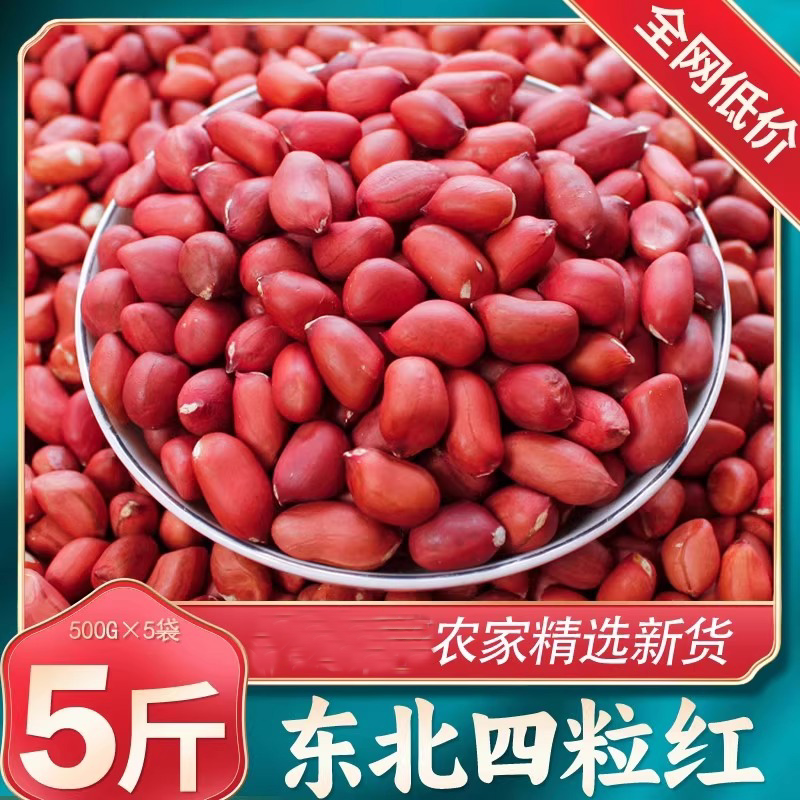 红皮带壳生花生东北25年农家新货不带壳四粒红新鲜小粒红衣花生仁