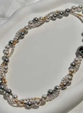 日本品质一款两叠戴双层珍珠项链女轻奢高级感混彩小众百搭秋冬毛