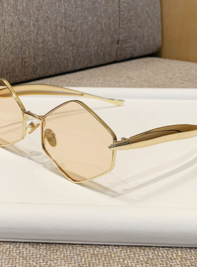 欧洲站ins网红同款沙丁鱼镜腿太阳镜女金属镜腿老钱风复古小框街