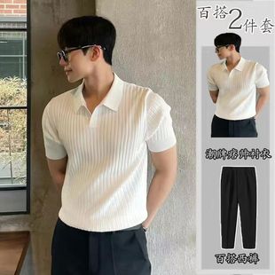 日系痞帅百搭针织 日本品质polo衫 男潮流潮牌夏季 带领t恤男士 短袖