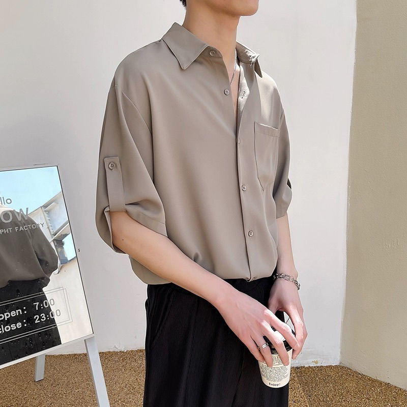 日本品质夏季白衬衫男士短袖高级感冰丝宽松春秋夏季内搭正装西装