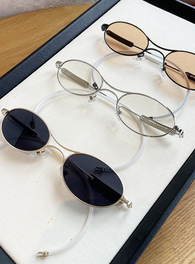 日本品质欧美小众老钱风金属椭圆双梁遮阳墨镜弯脚设计个性高级感