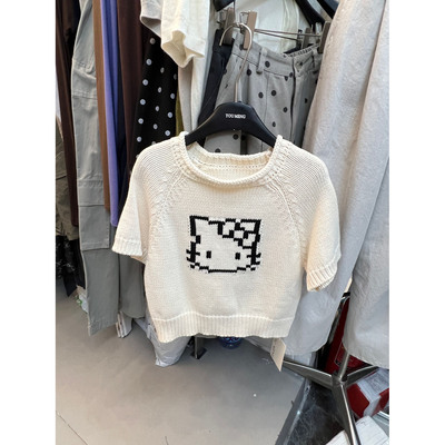 韩系HelloKitty短袖圆领毛衣女