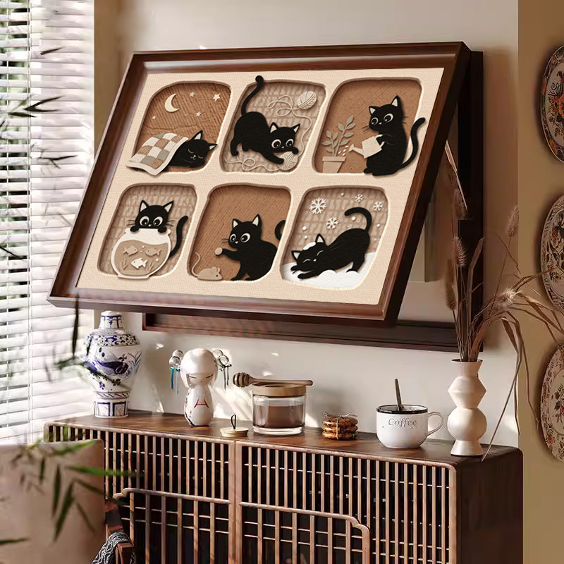 复古可爱小猫电表箱装饰画弱电箱盖板电闸盒遮丑壁画配电箱挂画