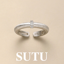 素图缎面拉丝s925纯银戒指轻奢精致女小众设计高级食指戒尾戒指环