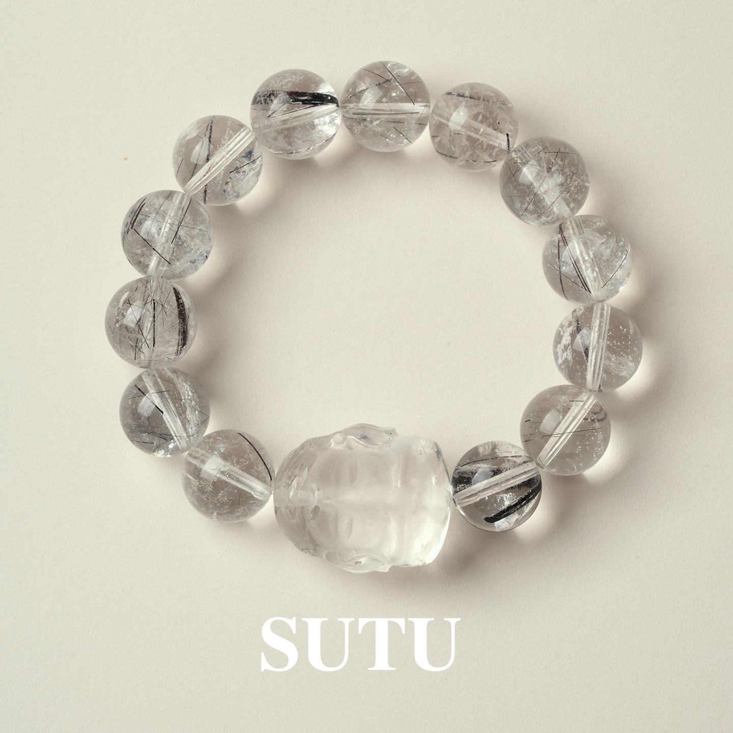 素图天然黑发晶大象原创水晶手串