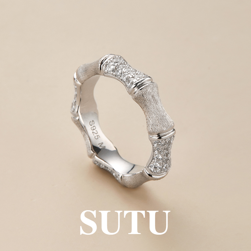 sutu拉丝竹节纯银小众精致指环女