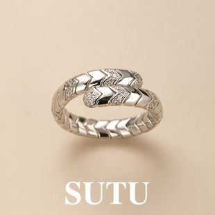 素图戒指925银精准百搭复古蛇形开口戒小众设计感高级冷淡风指环