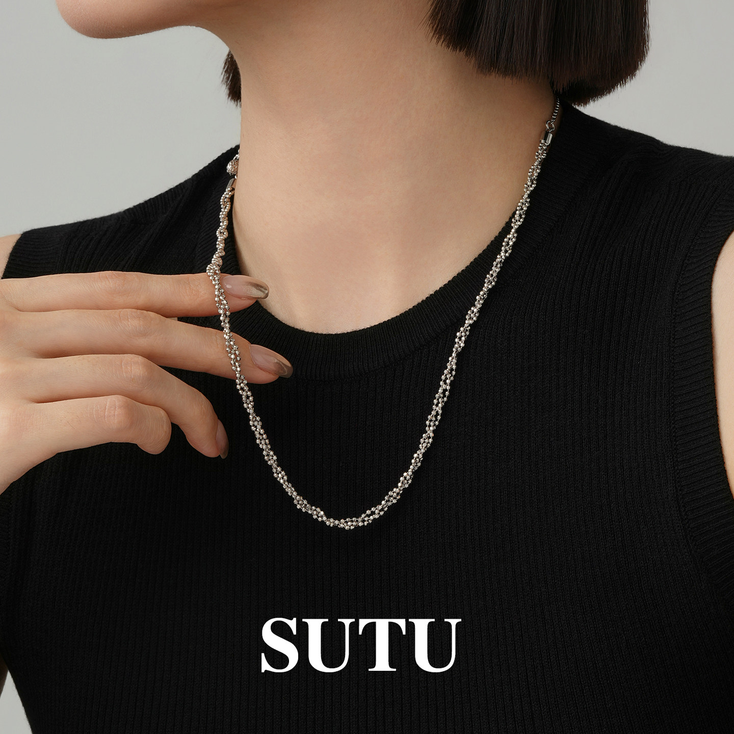 素图碎冰冰缠绕项链925银设计感小众轻奢精致锁骨链高级百搭颈链,饰品/流行首饰/时尚饰品新,项链,淘宝优惠券,粉丝福利购,淘宝优惠卷