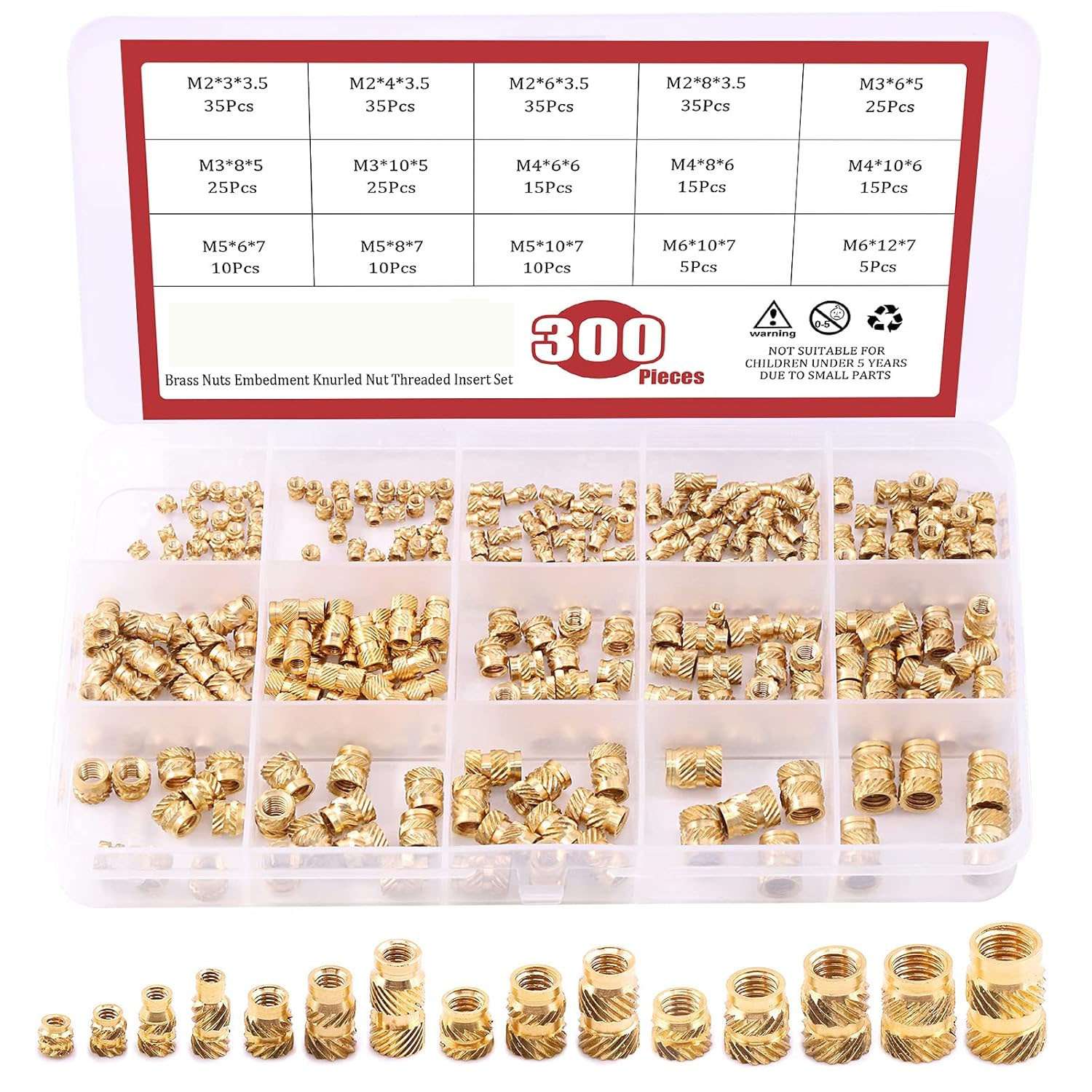200-300-350-400-450pcs土八热铜螺母 注塑铜镶件滚花铜螺帽套装