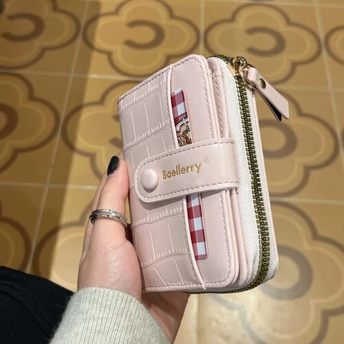 韩系小众石头纹短款钱包ins小众设计多卡位卡包多功能拉链证件包