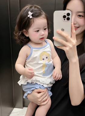 吊带背心婴儿夏薄款卡通莫代尔公主睡裙空调服宝宝冰丝家居服套装
