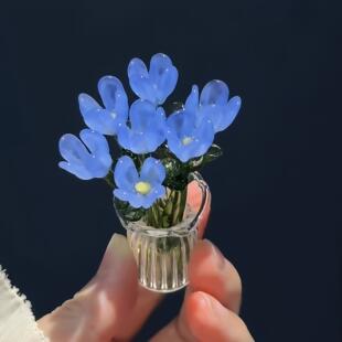 小兰花琉璃摆件迷你小花瓶彷真花桌面装饰淄博手工永生花创意家居