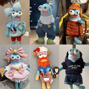 泡泡玛特比奇堡的居民们衣服酷酷鱼娃衣呆呆鱼丑鱼打工鱼挂件玩偶