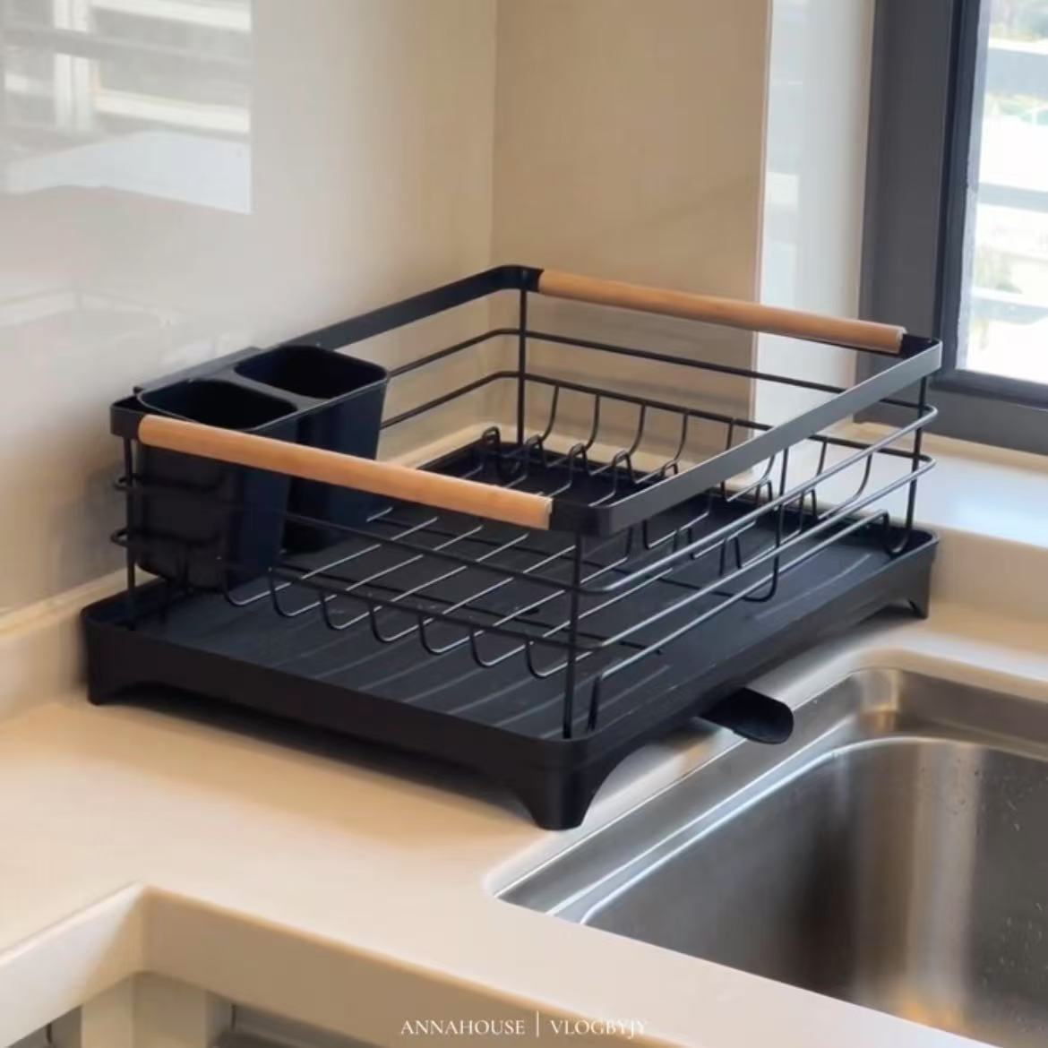 碗碟沥水架厨房水槽旁餐具收纳置物架铁艺双层不积水碗碟整理架