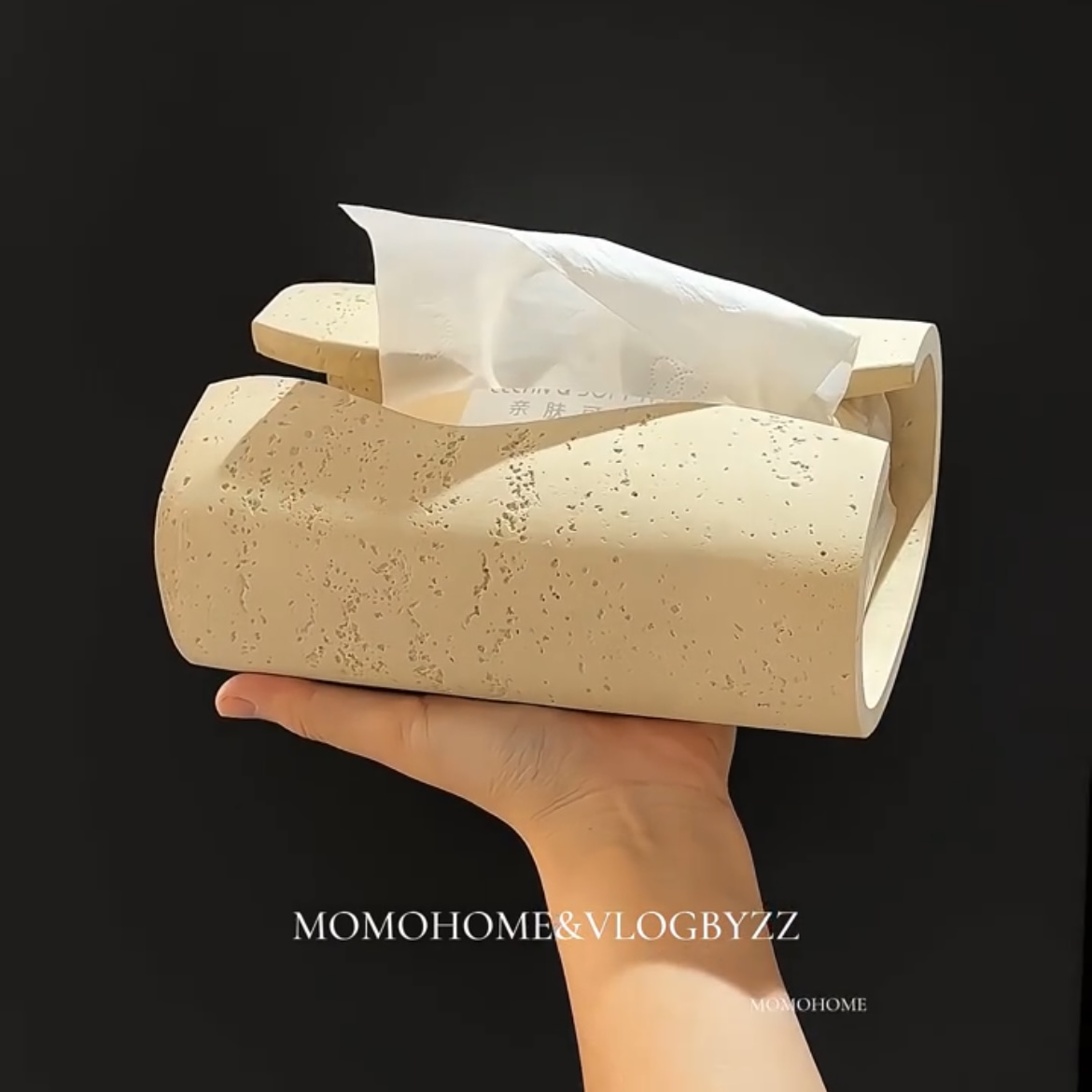 洞石纸巾盒创意轻奢客厅抽纸盒高档轻奢桌面装饰摆件侘寂风餐纸盒