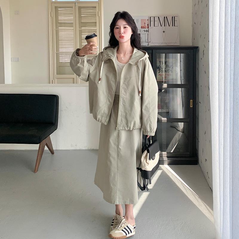 实拍松弛感工装套装裙女