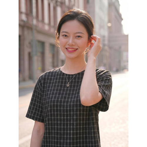 麻阁家夏季新款复古文艺亚麻双色色织格纹肌理感休闲文艺短袖上衣