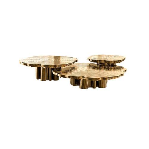 意式轻奢圆形茶几设计师高端别墅客厅不锈钢异性蚀刻高低组合套几