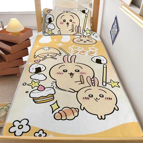 夏季chiikawa吉伊卡哇冰丝席卡通儿童学生宿舍0.9m单人凉席三件套