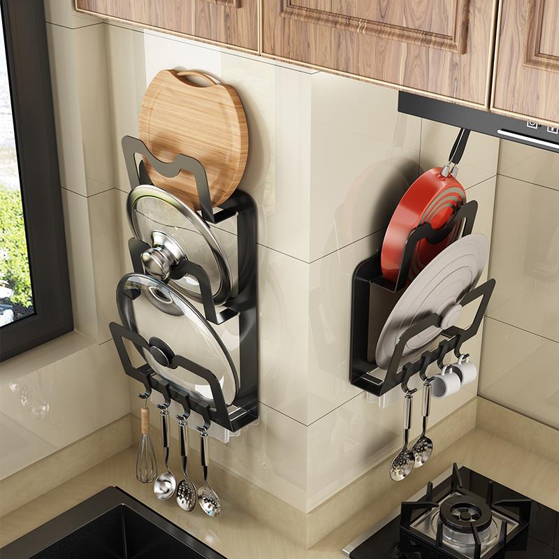 不锈钢厨房免打孔墙上锅盖架壁挂家用砧板菜板置物架子沥水收纳架