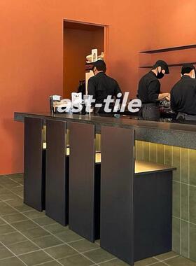 中古风咖啡店商业空间复古哑光渐变青苔绿方形仿古地砖200x200