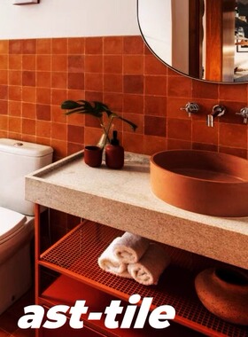 Asttile意大利进口复古珊瑚红色墙砖厨房卫生间手工瓷砖地砖100