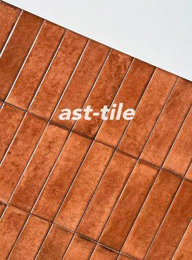 Asttile复古风陶红色厨房浴室卫生间背景墙吧台条砖瓷砖墙砖50200