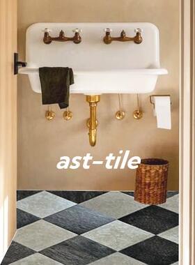 Asttile复古黑白格子棋盘厨房厕所卫生间客厅防滑仿古地砖瓷砖300