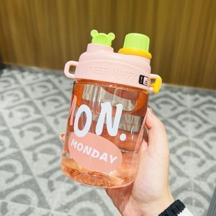 水杯儿t童可爱便携杯子学生高颜值大人塑料水 双嘴吸管杯女生夏季