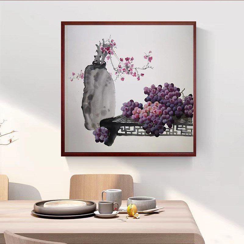 名家手绘葡萄水果餐厅挂s画饭厅客厅新中式玄关装饰画卧室厨房壁
