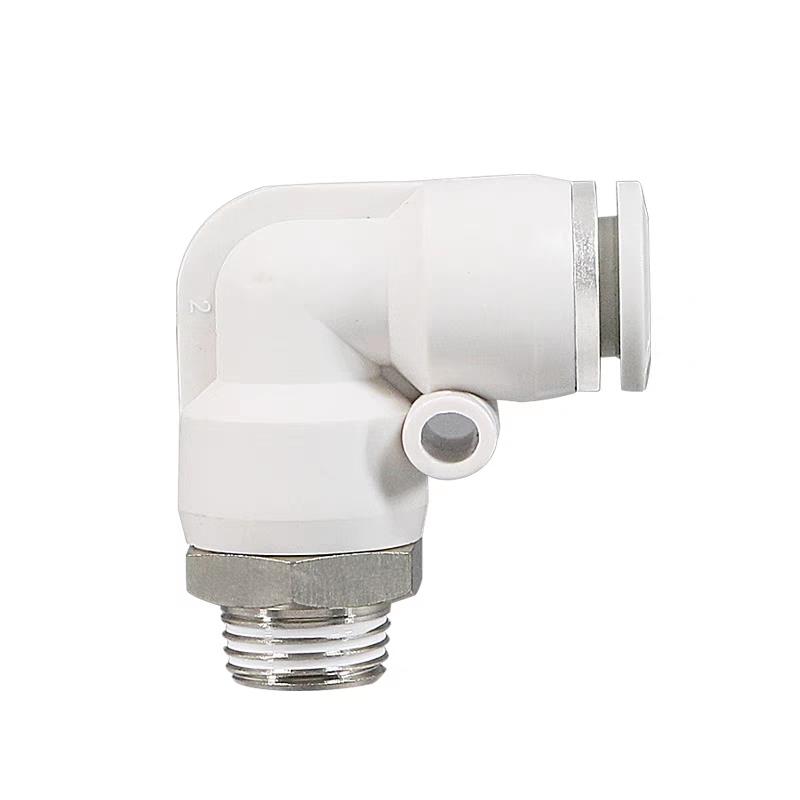 塑料白色气动快插快速接头直角外螺纹弯通PL4/6/8-01/2/3/4M5