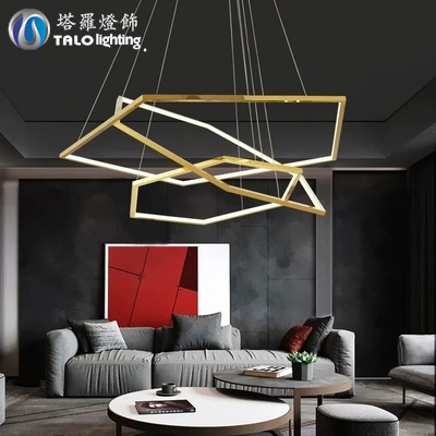 北欧极简大气LOFT复式楼大厅灯后现代创意设计师多边形不锈钢吊灯