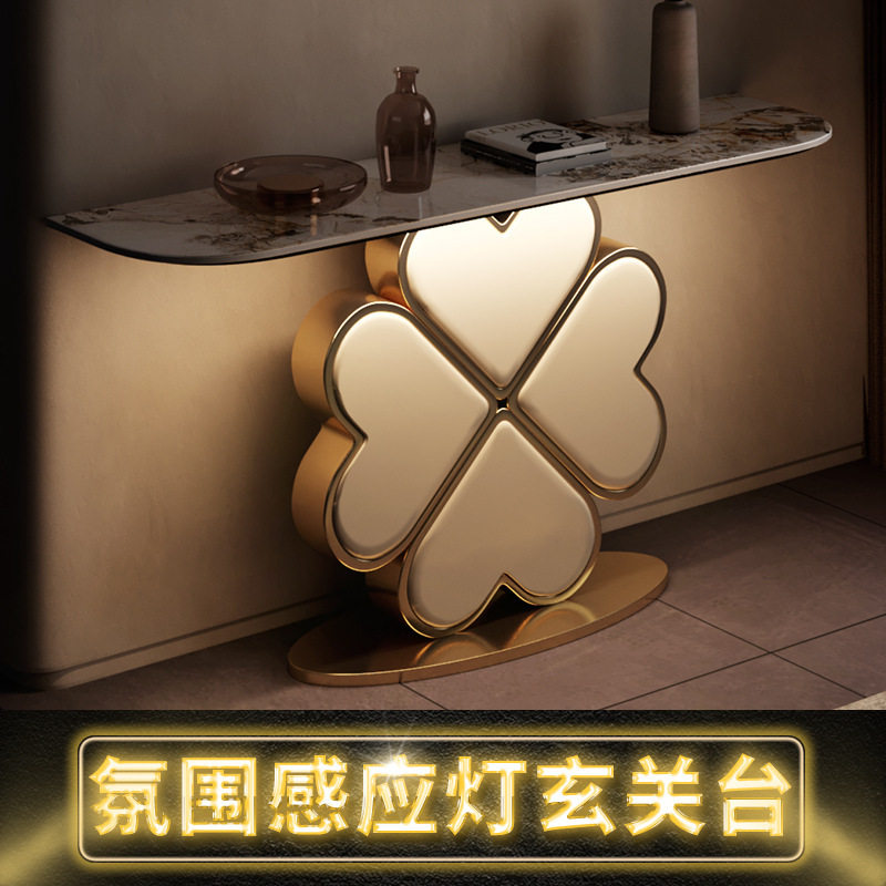 轻奢玄关桌酒店别墅设计师客厅入户走廊岩板不锈钢门厅柜桌玄关台