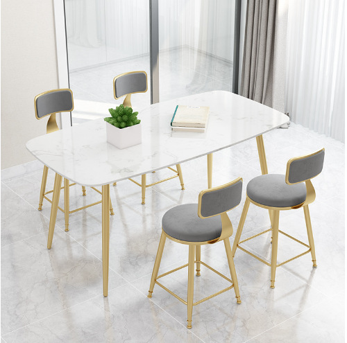 北欧大理石家用餐桌 金色铁艺客厅组合 创意金色餐桌椅 餐桌椅