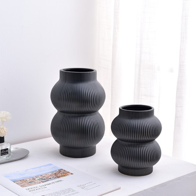 简约现代诧寂色釉现代简约黑白素色抽象几何圆形陶瓷花瓶明石摆件